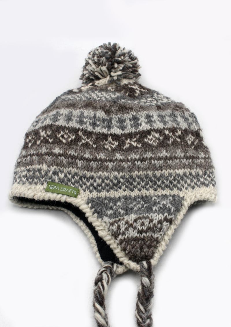 Natural Light Color Hand Knitted  Winter Sherpa Cap