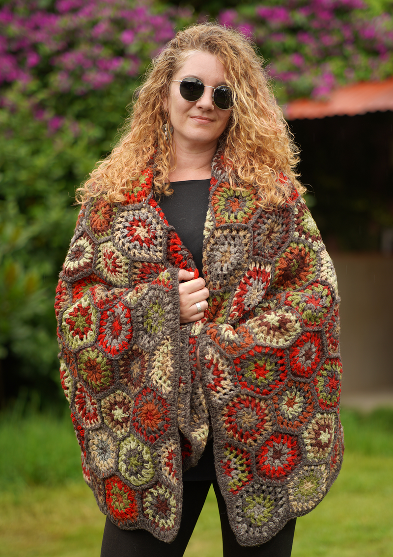 Gorgeous Hand Crochet Gray Multi Color Woolen Blanket