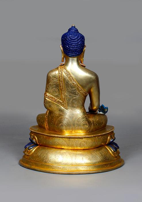 Lapis Lazuli Gold Plated Medicine Buddha Statue 12" H