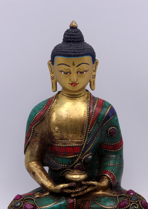 Copper Amitabha Buddha Statue 8" H