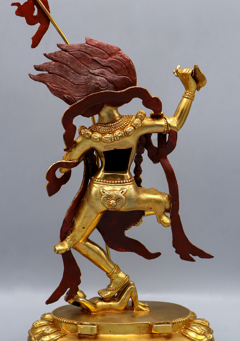Fully Gold Plated Simhamukha Statue 13.5"H
