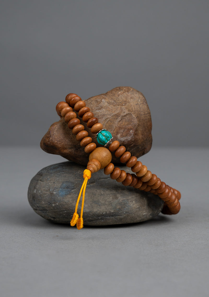 10 mm Flat Beads Sandalwood Prayer Mala for Meditation and Yoga