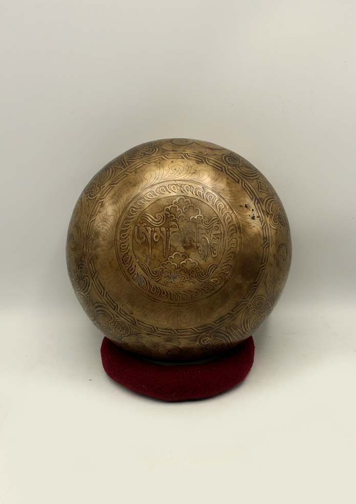 Auspicious Buddhist Symbols Engraved Tibetan Singing Bowl 8"