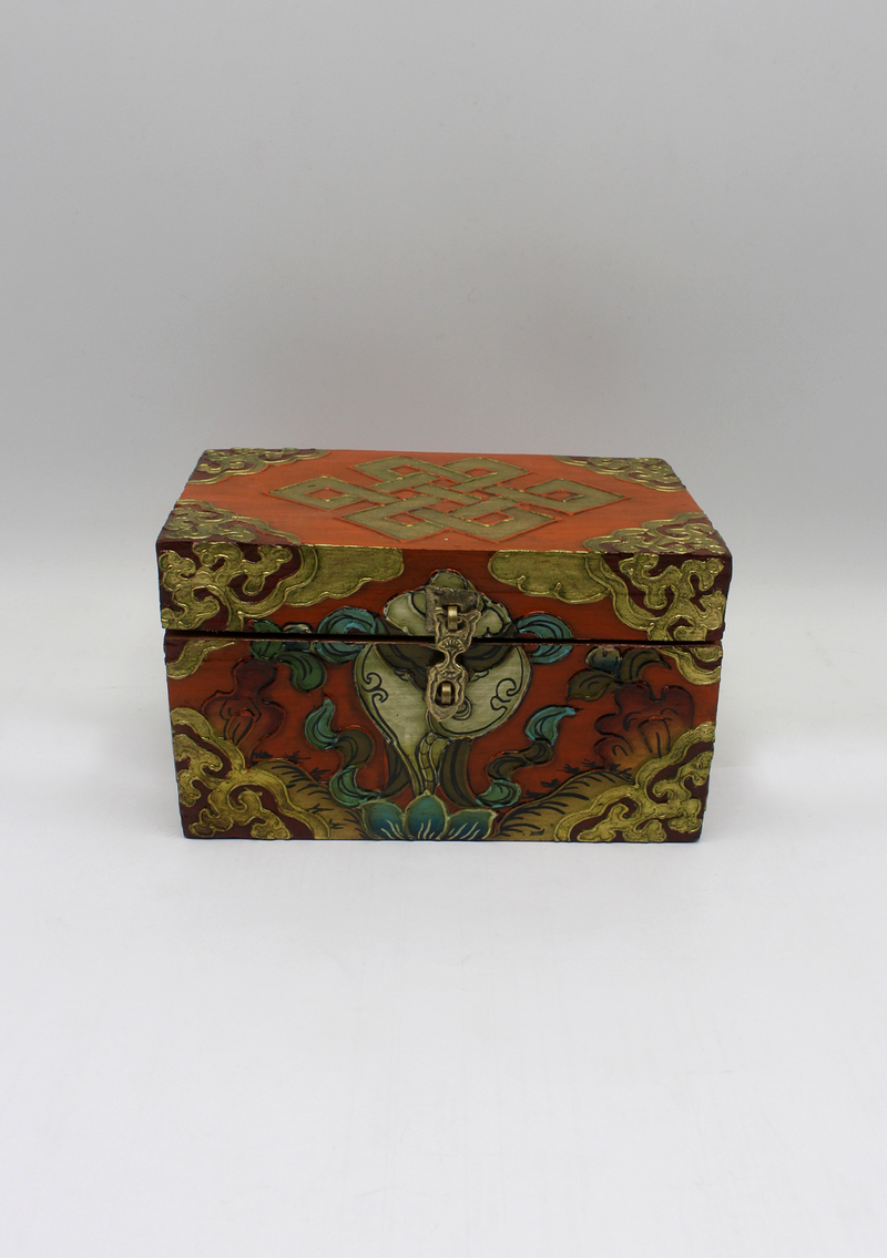 Handpainted Tibetan Wooden Boxes with Endless Knot - Medium