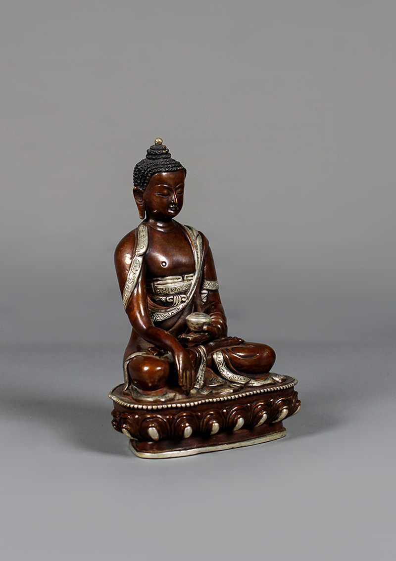 Copper Oxydized Silver Plated  Shakyamuni Buddha Statue 5.5" H