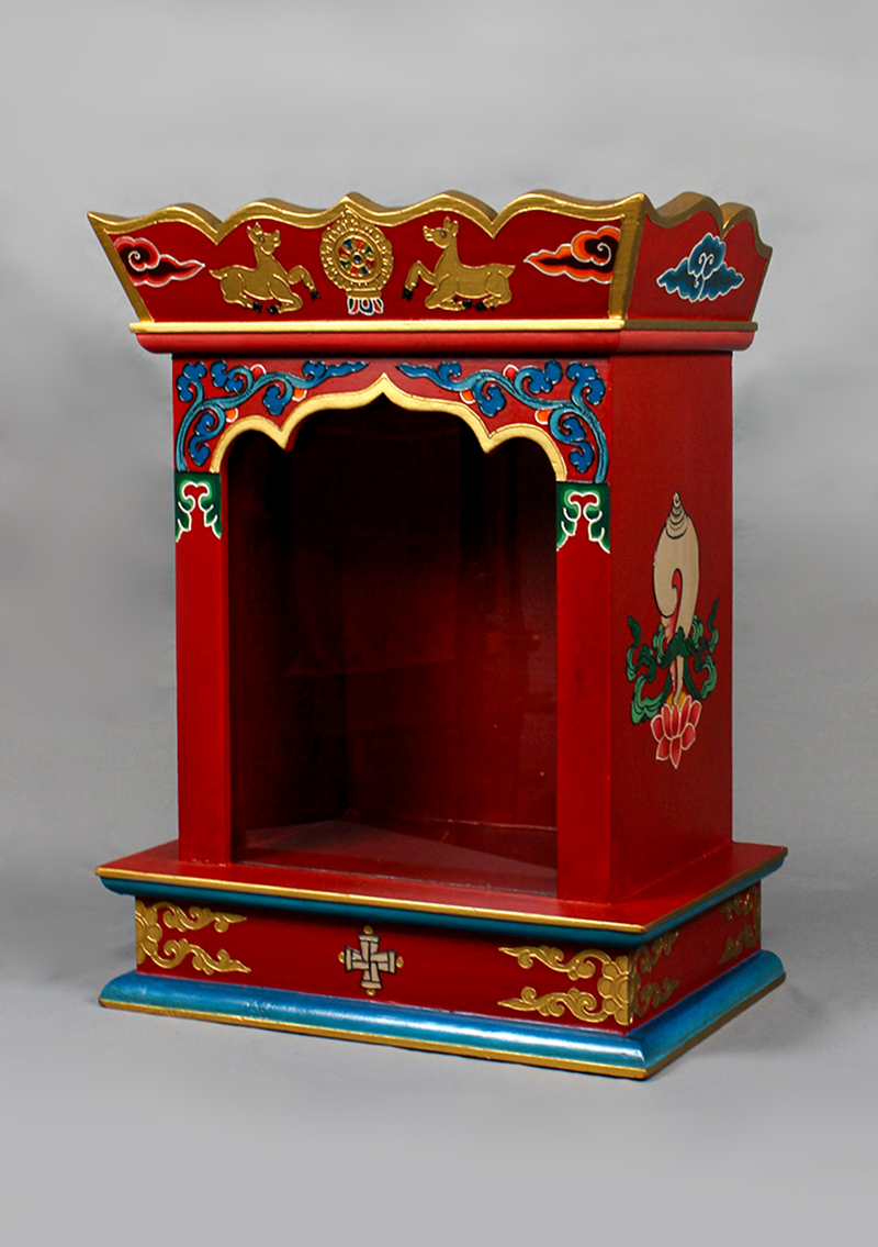 Handpainted Tibetan Wooden Shrine Box Table with Drawer