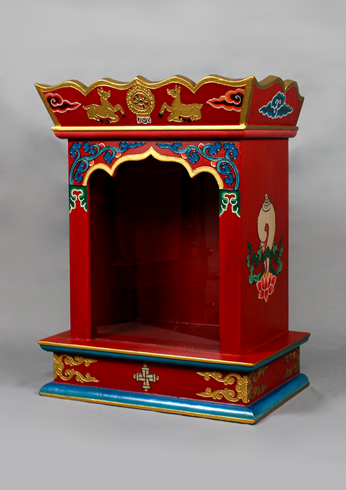 Handpainted Tibetan Wooden Shrine Box Table with Drawer