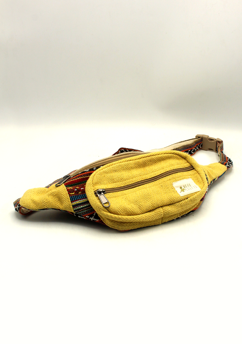 Light Yellow Hemp Fanny Pack, Hemp Waist Utility Belt, Hemp money bag