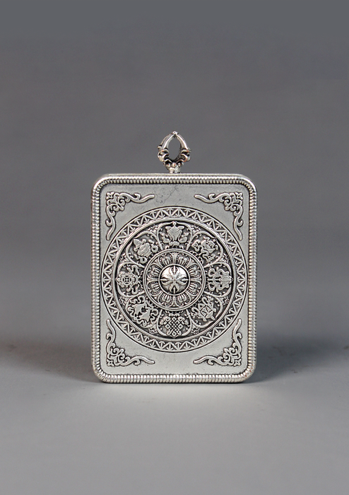 Vajrasattva Mini Thangka Amulet Pendant Silver Color Frame