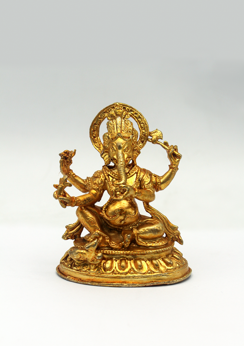 Gold Electroplated Tiny Ganesha Statue 3"H