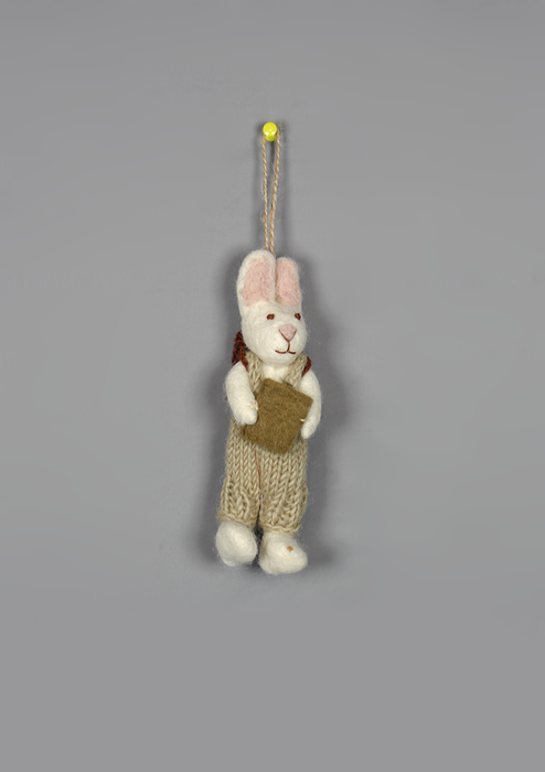 Felt Rabbit Hanging Decoration with Knitted Outfit, Book & School Bag – Fair Trade Handmade