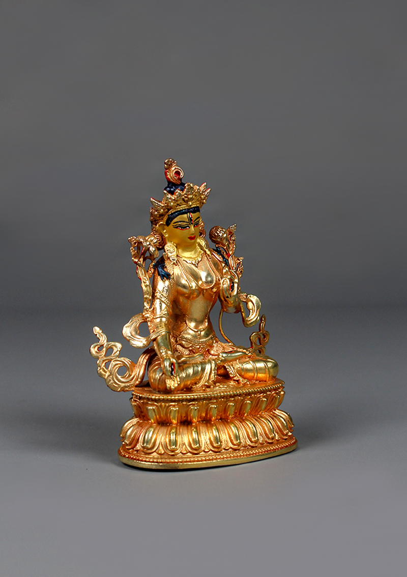 Fully Gold Electroplated White Tara Statue 4.25"
