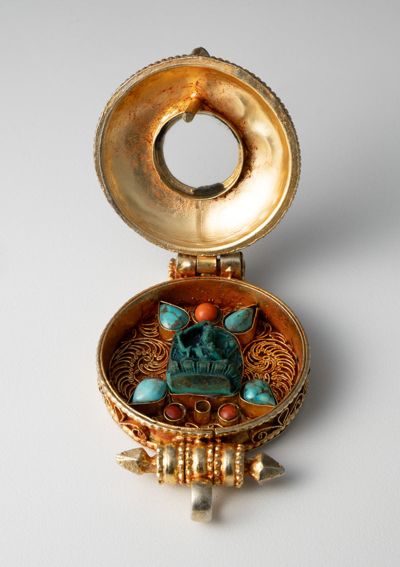 Gold Plated Manjushree Tibetan Ghau with Stones