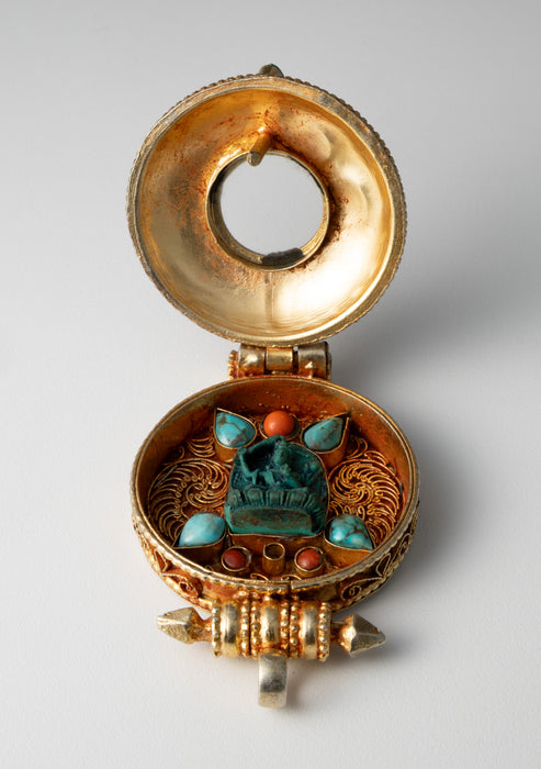 Gold Plated Manjushree Tibetan Ghau with Stones