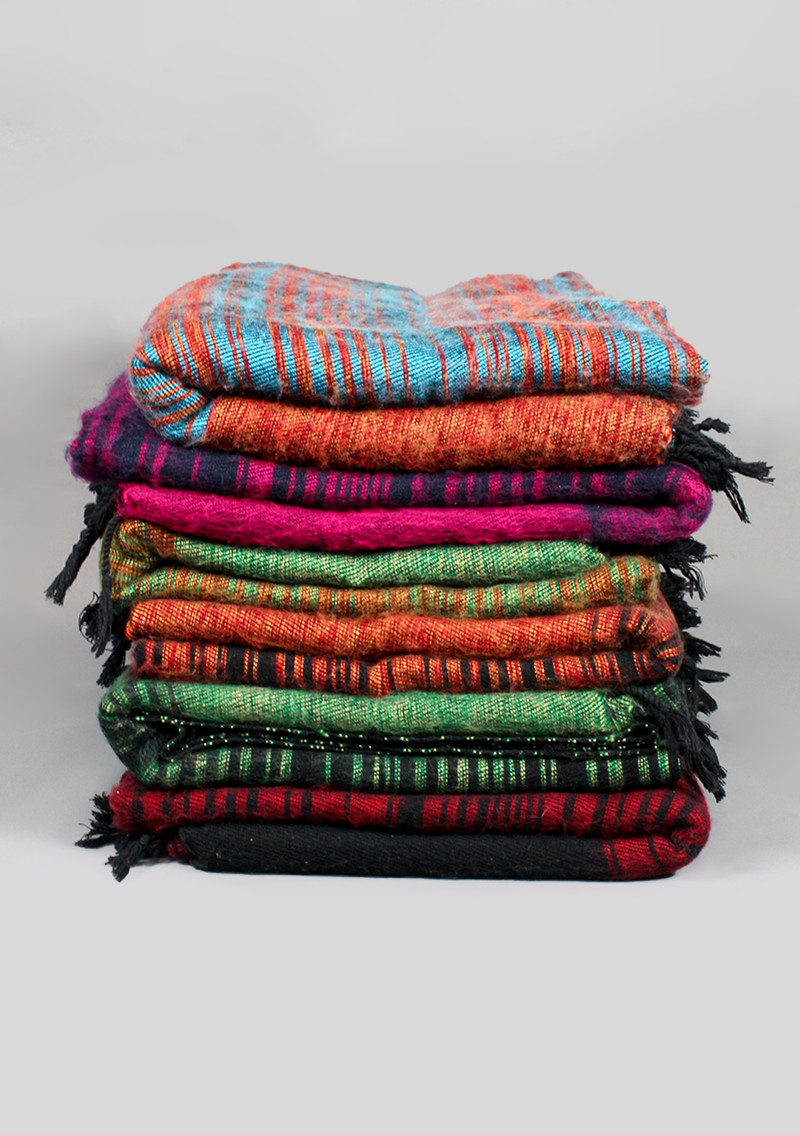 Handloomed Stripes Yak Wool Blanket - Colorful
