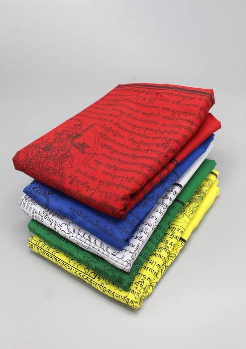 Set of Five Tibetan Deities and Windhorse Printed Vertical Prayer Flags