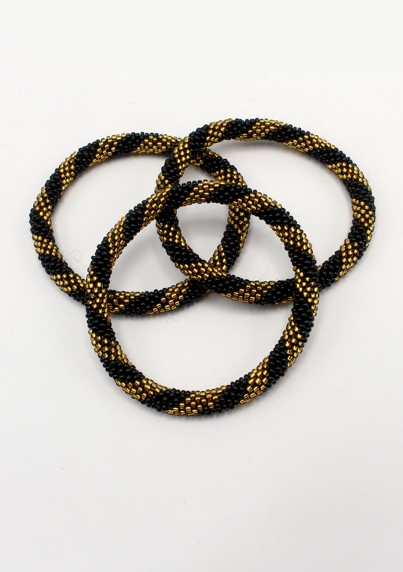Black Gold Roll on Beads Bracelet