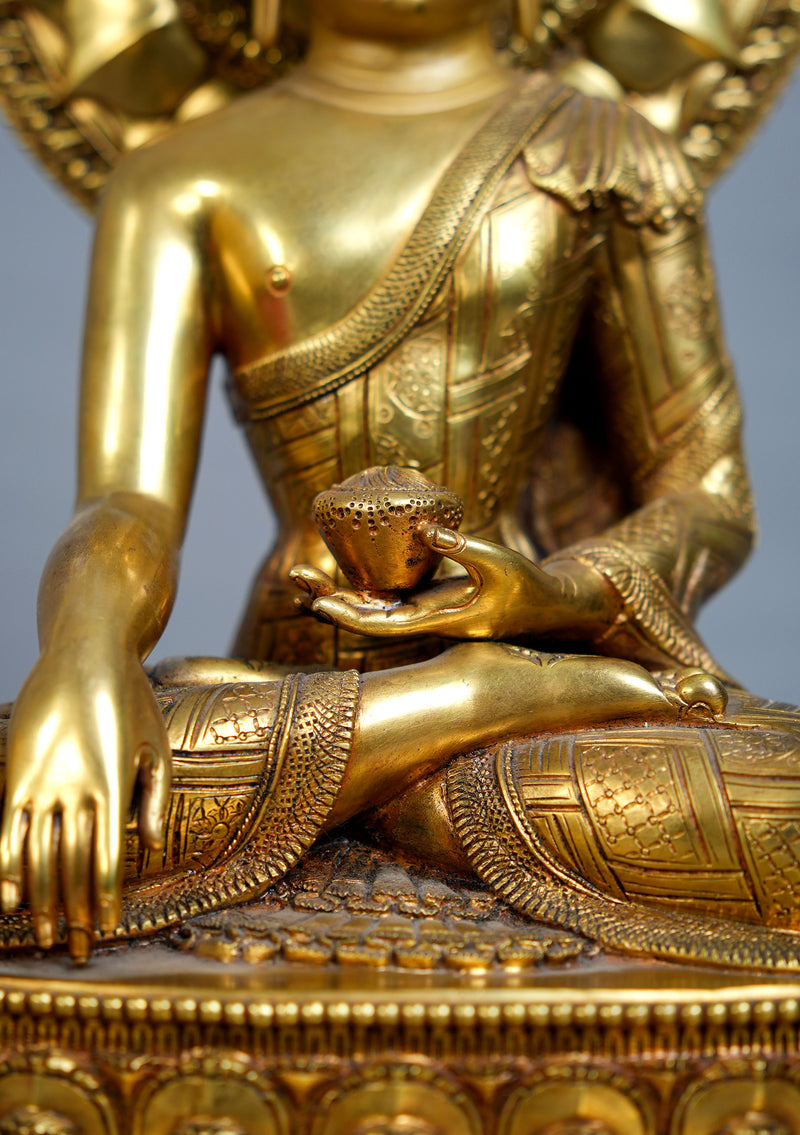 Masterpiece 24K Gold Gilded High Quality Shakyamuni Buddha Statue 15"