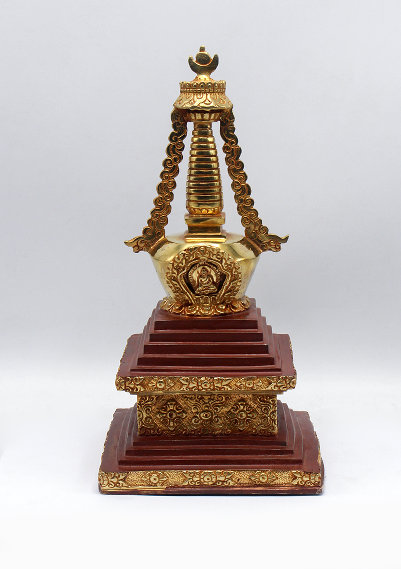 Partly Gold-Plated Stupa Chorten 11.5" H