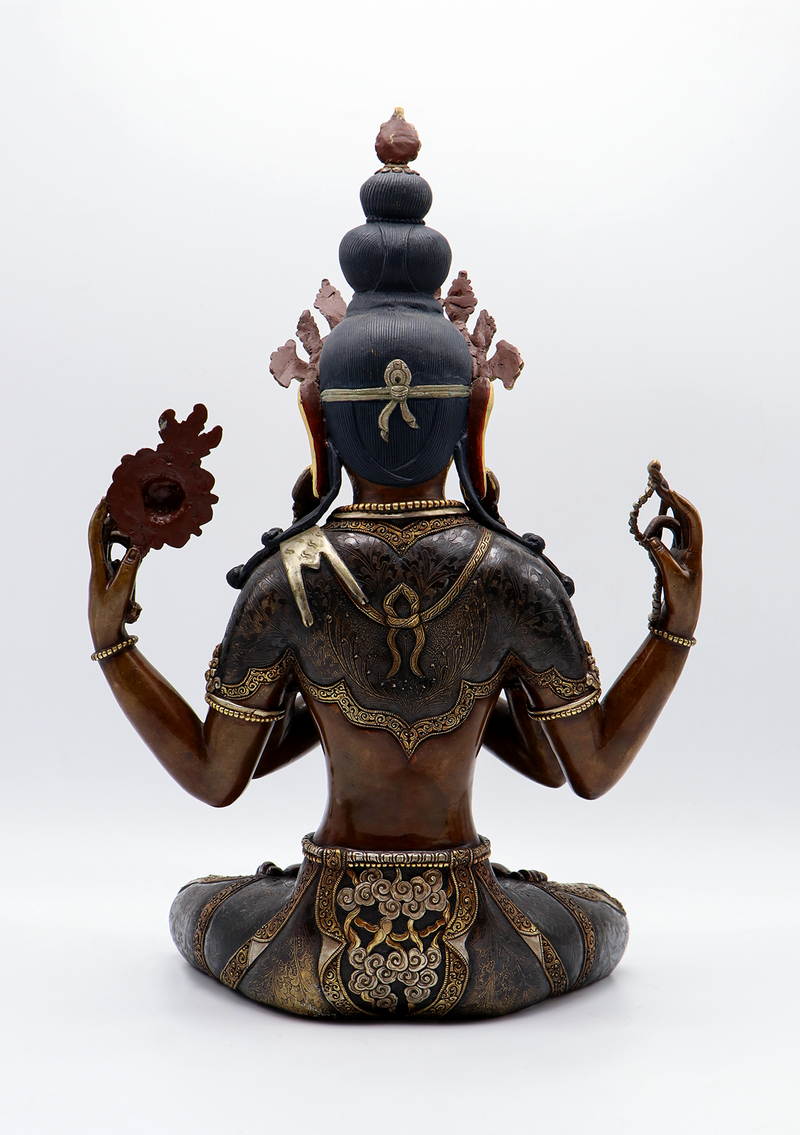 Maserarts Copper Oxidize Silver Ornaments Chenrezig Statue 15"H