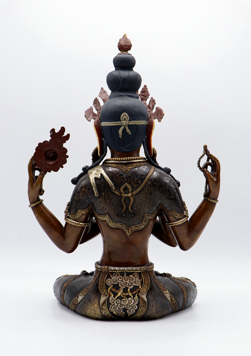 Maserarts Copper Oxidize Silver Ornaments Chenrezig Statue 15"H