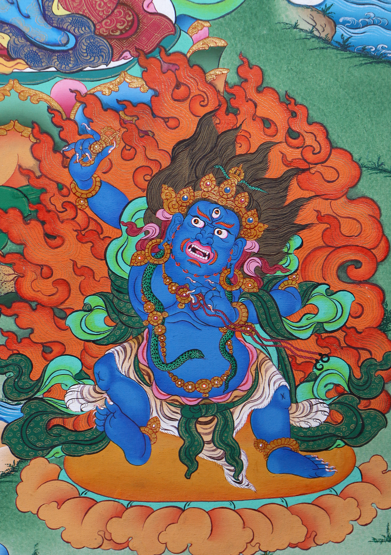 Chenrezig Thangka Painting with Manjushri and Vajrapani
