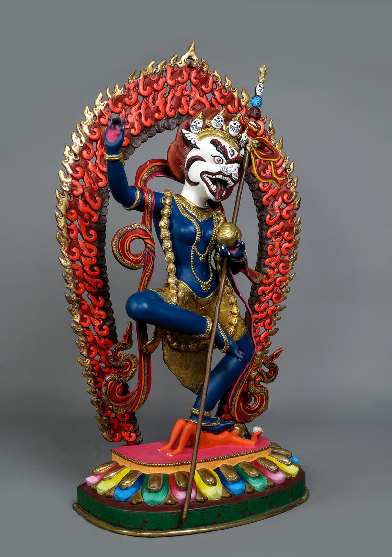 Masterarts  Partly Gold Plated Handpainted Standing Simhamukha Statue
