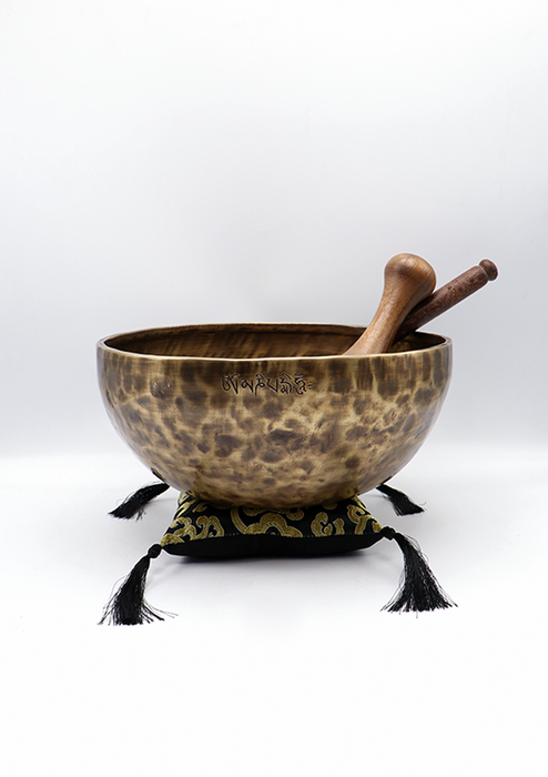 Green Tara Carved Tibetan Handmade Full Moon Meditation Singing Bowl