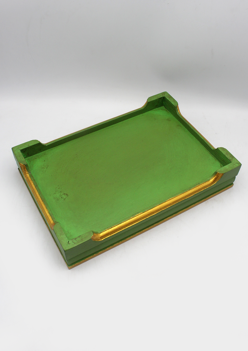 Handcrafted Endless Knot Rectangular Tibetan Tray- Green