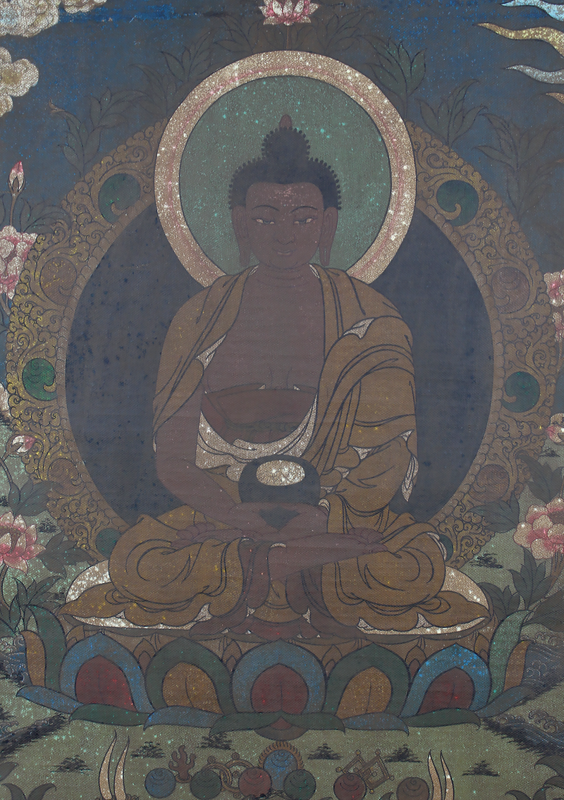 Antique Amitabha Buddha Brocade Thangka Painting