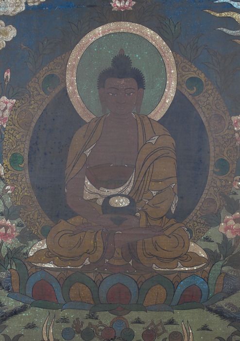Antique Amitabha Buddha Brocade Thangka Painting