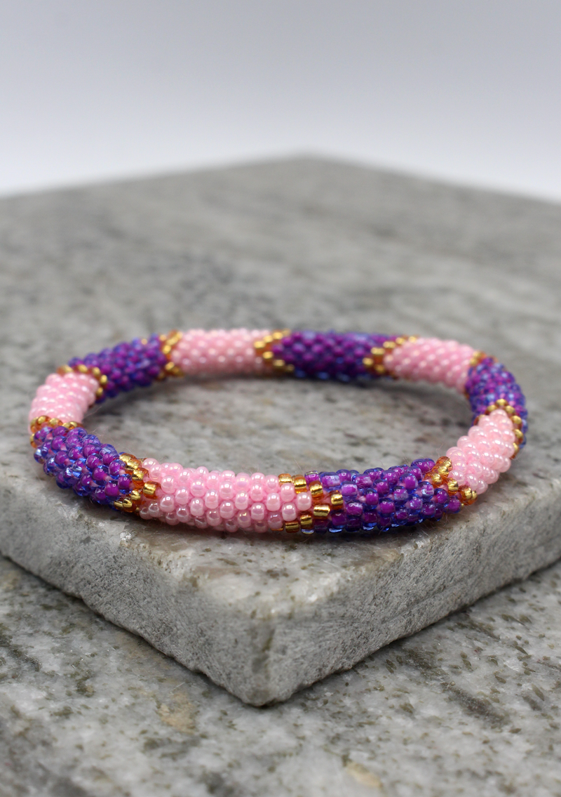 Purple Pink Nepalese Roll on Beads Bracelet