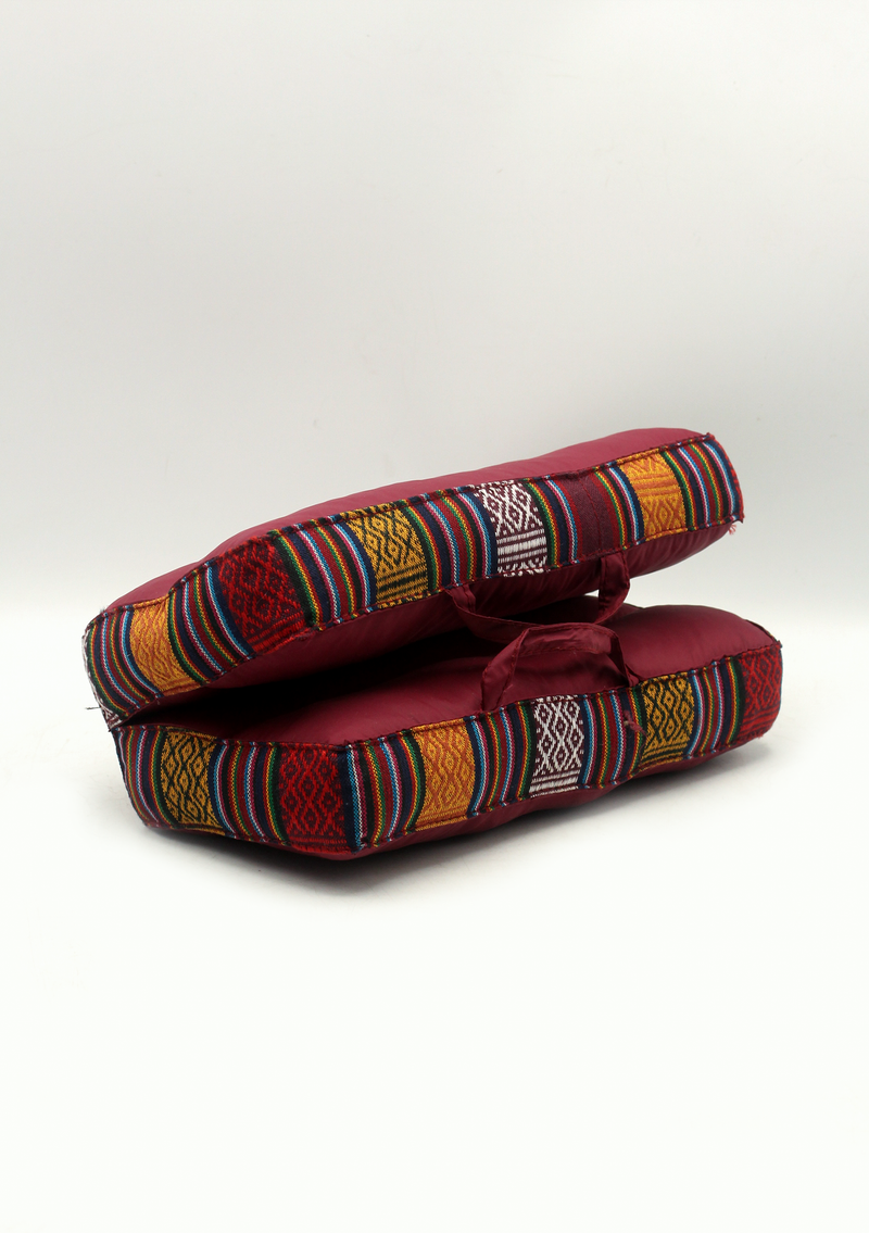 Crimson Foldable Gheri Border Meditation Cushion