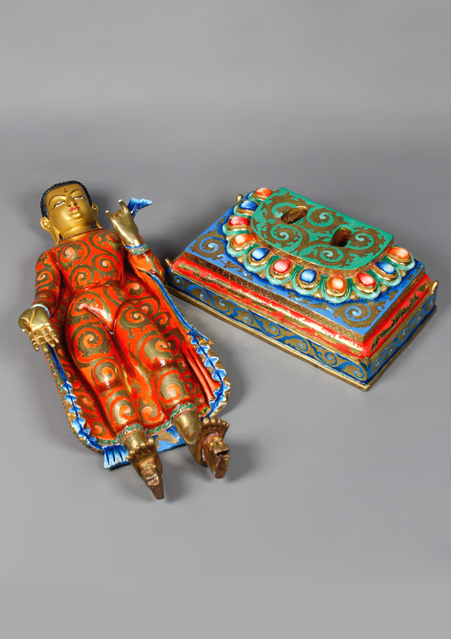 Masterarts Gilted Copper Gilted Standing Maitreya  Painted Statue 17.5" H