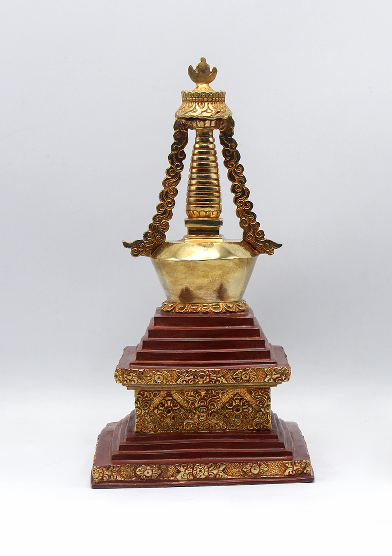 Partly Gold-Plated Stupa Chorten 11.5" H