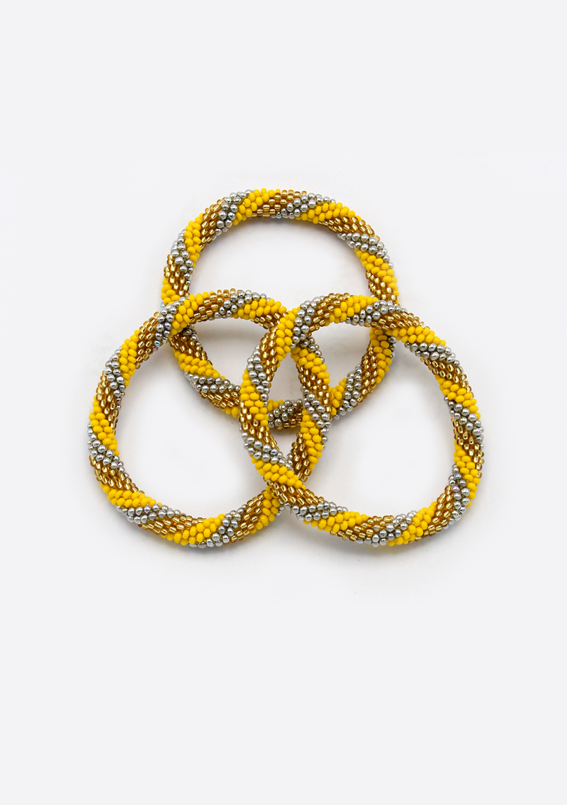 Kids’  Yellow Gold Stripe Roll-On Bracelet – Playful Beads from Nepal