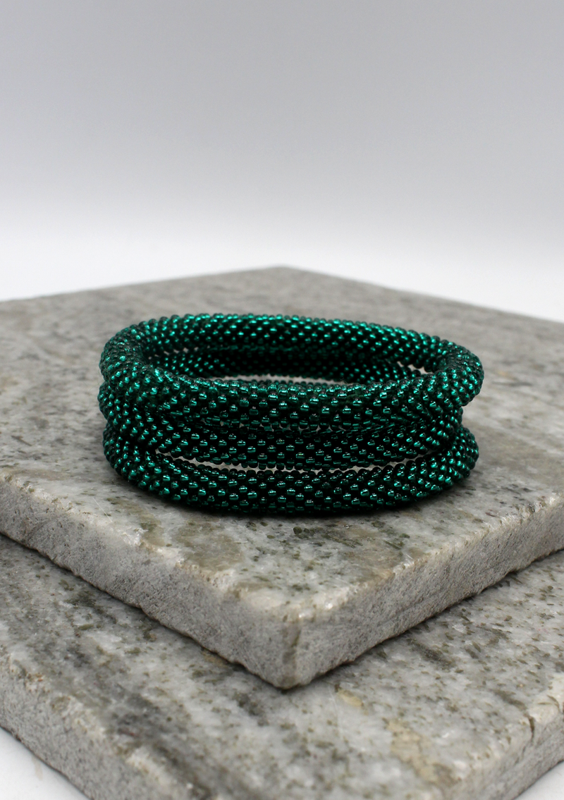 Bright Green Nepalese Roll on Beads Bracelet