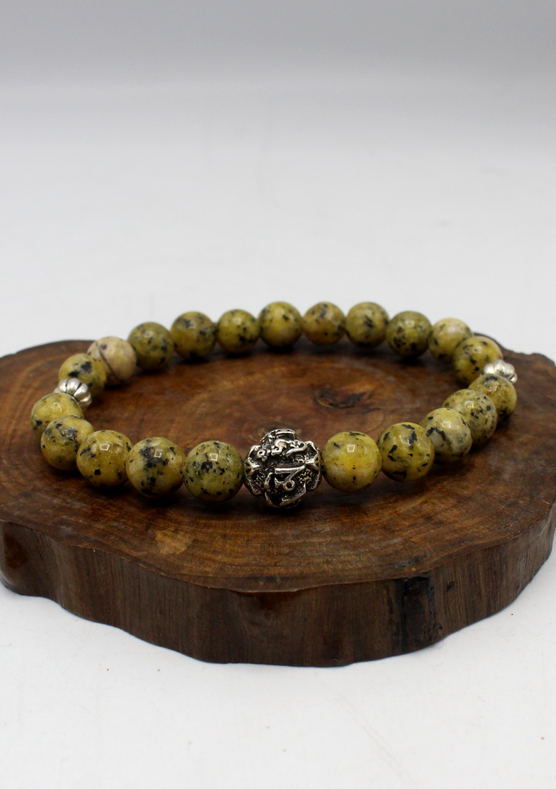 Malachite  Tibetan Beads Wrist Bracelet with Spheric Mantra