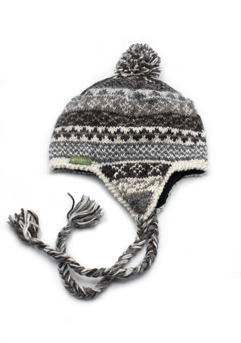 Natural Dark  Color Hand Knitted Winter Sherpa Cap