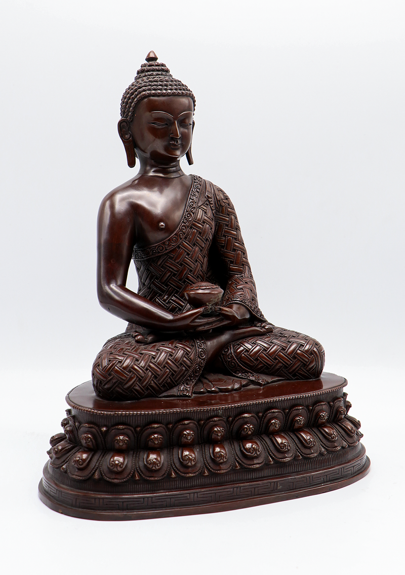 Copper Oxydized Sukul Butta Amitabha Buddha Statue 11.5"H