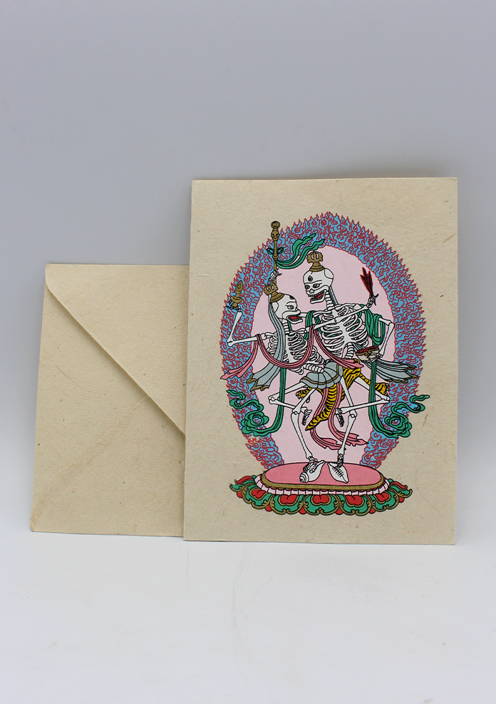 Citipati Painted Handmade Nepalese Lokta Paper Greeting Card