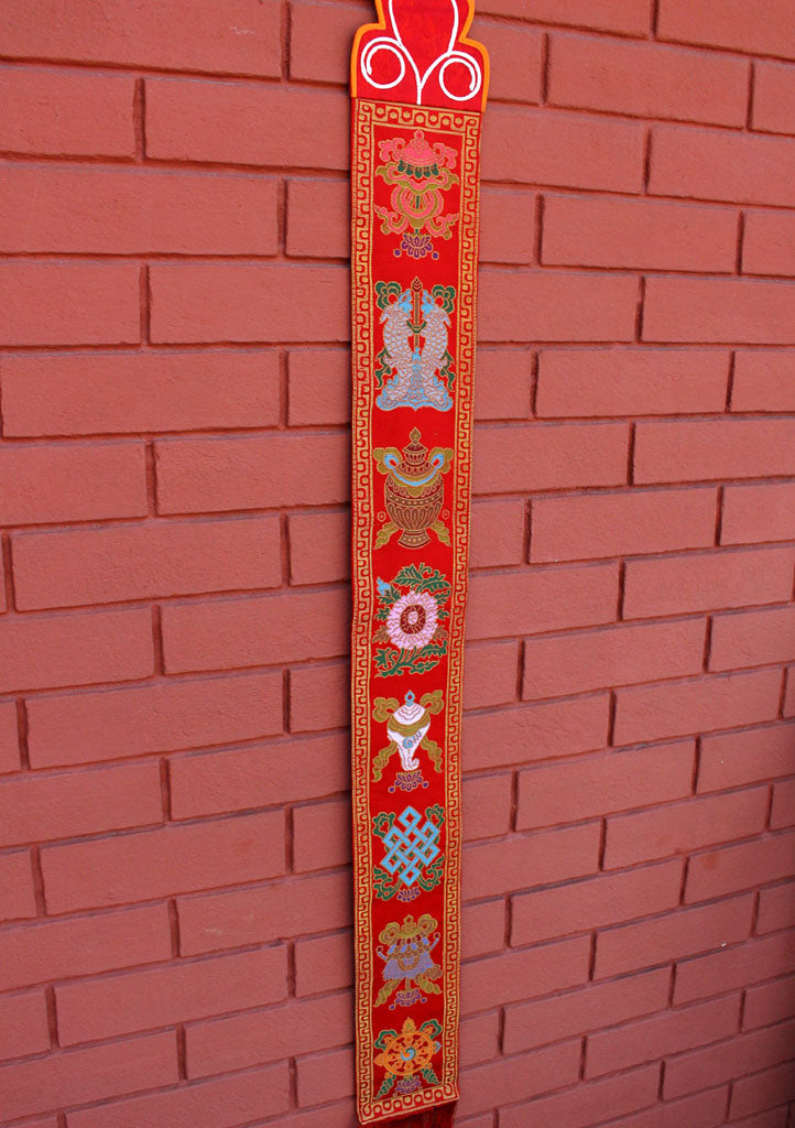 Astamangal Symbol Silk Brocade Wall Hanging Banner