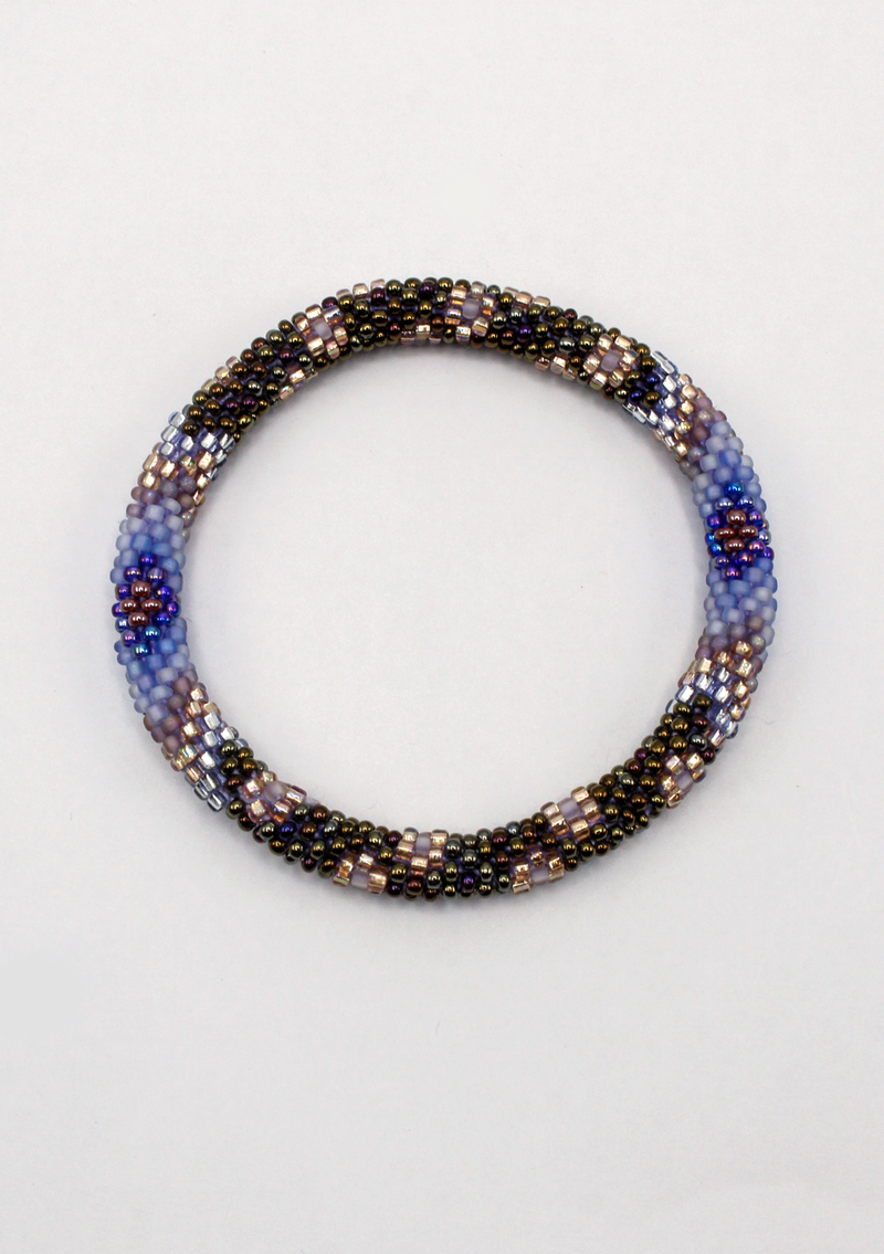 Black Purple Stripe Roll on Beads Bracelet