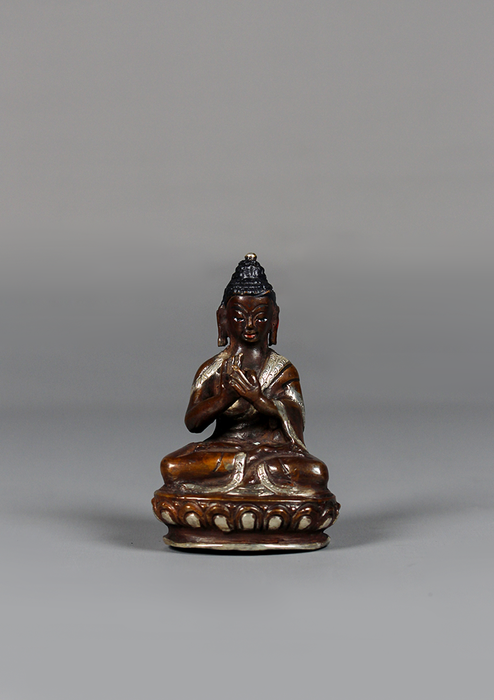Copper Oxydized  Silver Plated  Vairochana Buddha Statue 3"