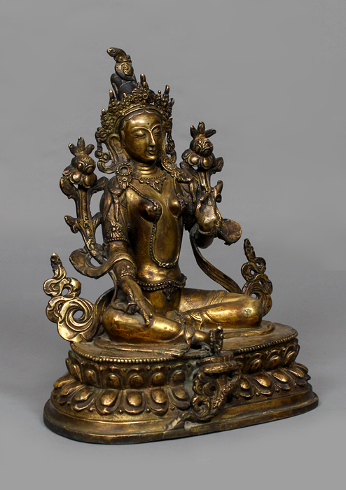 Antique Style Copper Green Tara Statue 9.25" H