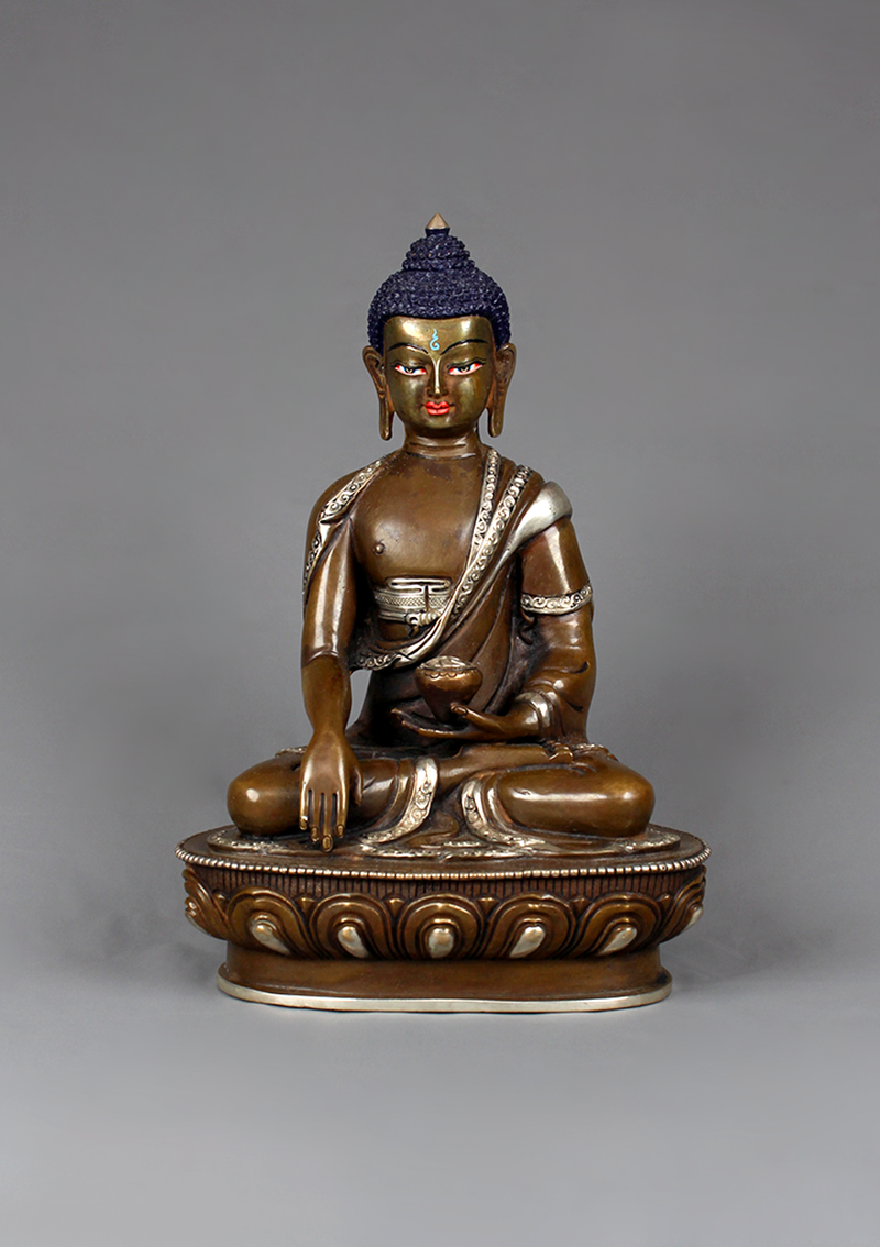 Copper Shakyamuni Buddha Silver Plated Statue 8.5"H