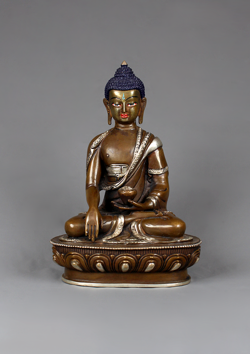 Copper Shakyamuni Buddha Silver Plated Statue 8.5"H