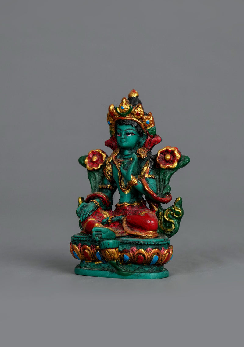 Hand Painted Green Tara Resin Statue