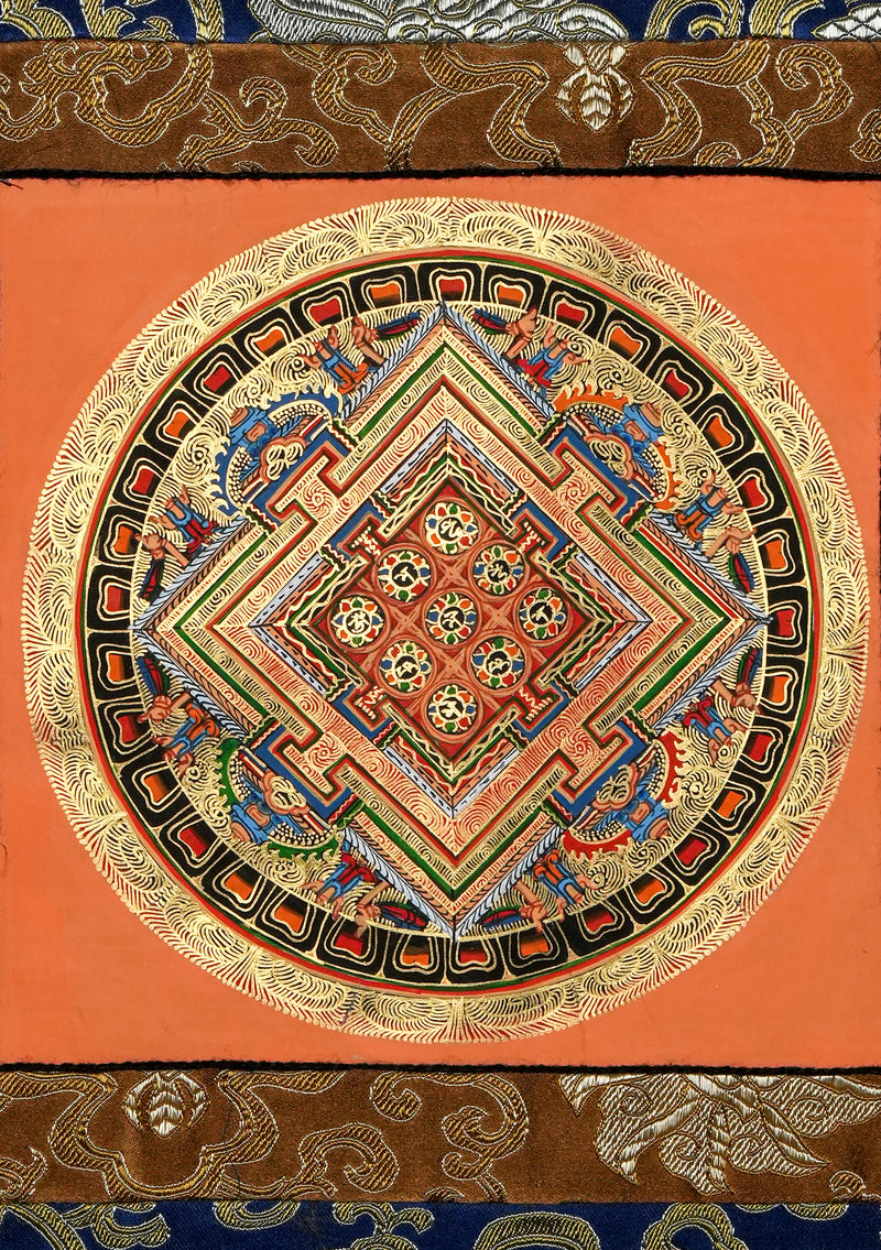 Orange Mandala Thangka Painting with
