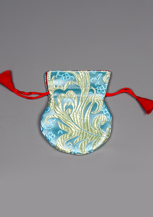 Silk Brocade Colorful Flower Design Drawstring Mala Pouch